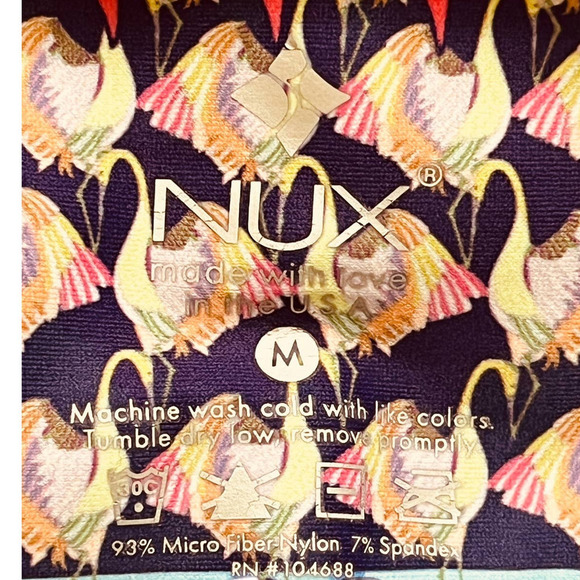 Nux NEW Workout Bike Shorts Blue Pink Black Bird Print With Pockets Medium - Picture 9 of 9